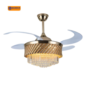 Luxury Villa <strong>Easy</strong>-to-Install Crystal LED Ceiling Fan Pendant Light Remote Control Round Shape Iron Material <strong>Middle</strong> Sizes - Product Image 1