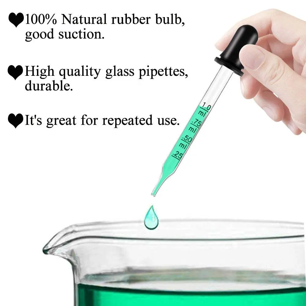 Precisa fácil dosis de 1ml de punta recta aceite esencial de laboratorio líquido Ojo de pipeta de vidrio cuentagotas de medicina con el negro de silicona bombilla
