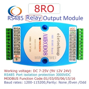 8DI-8DO 16DI 16DO RS485 Comunicación aislada MODBUS RTU PLC Placa de expansión Entrada y salida digital DC 9-24V Módulo de relé