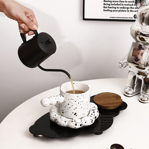 インクスポット付きクリエイティブスペックルスプラッシュインクセラミックコーヒーマグクリエイティブノベルティエスプレッソティーカップとソーサーセット