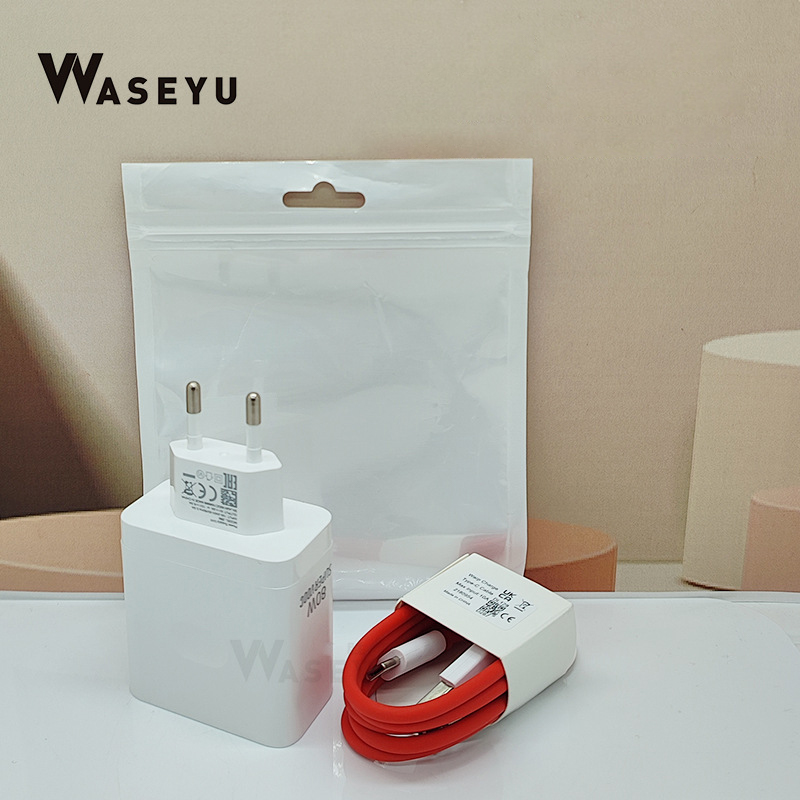 Blanco 80W Enchufe EU + Cable Type-C ROJO de 1m + Caja