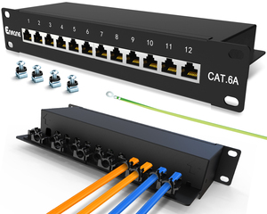 Caja de panel de conexión IDC cargada blindada de 12 puertos 1U con barra de gestión de cable trasero ajustable Panel de conexión de red de 10 pulgadas