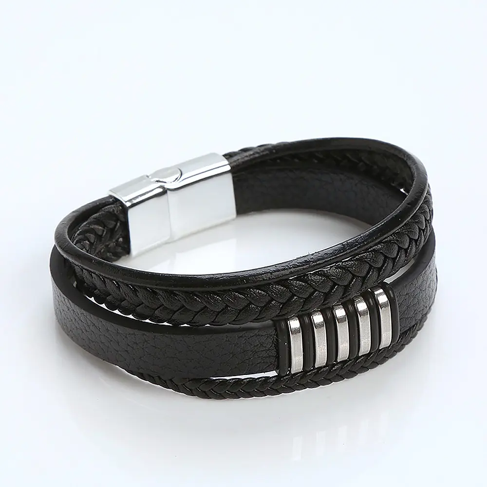 Pulseira de ímã masculina, alta qualidade multi-camada de aço inoxidável pulseira envoltório para homens acessórios