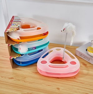 猫玩具三角游戏板塑料双色带弹簧鼠标互动猫逗玩具 - Product Image 2