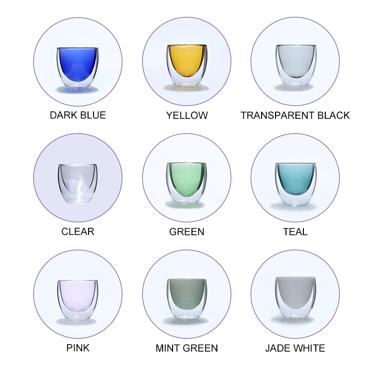 2021 new 80ml clear customize tea espresso mug ins colored custom print design small heat-resistant double wall coffee cup