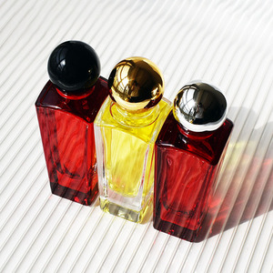 Kadınlar için Vintage şeffaf kırmızı 50ml cam parfüm şişesi benzersiz boş Atomizer koku şişesi parfüm ile yuvarlak şapka - Product Image 2