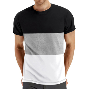 Özel Mens üç ton renk blok rahat beyaz siyah gri renk blok ekip boyun kısa kollu T shirt - Product Image 1