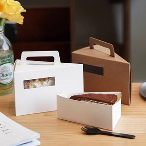 カスタムミニペストリーボックスティラミスサンドイッチケーキブラウンクラフト安いハンドル小さな三角形スライスデザイン段ボールペット - Product Image 2