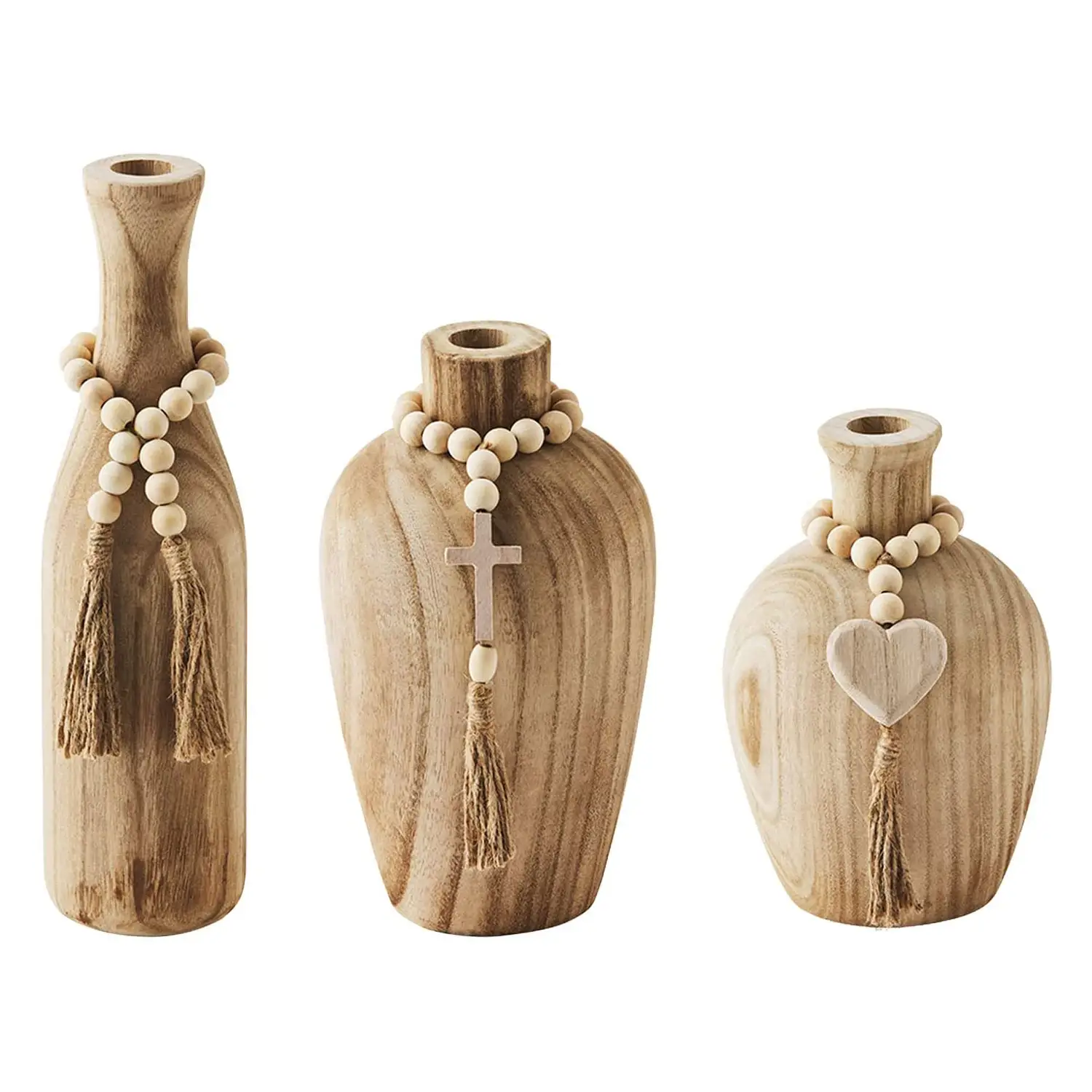 木製花瓶卸売メーカーと高品質卓上Paulowniaビーズ花瓶クロス