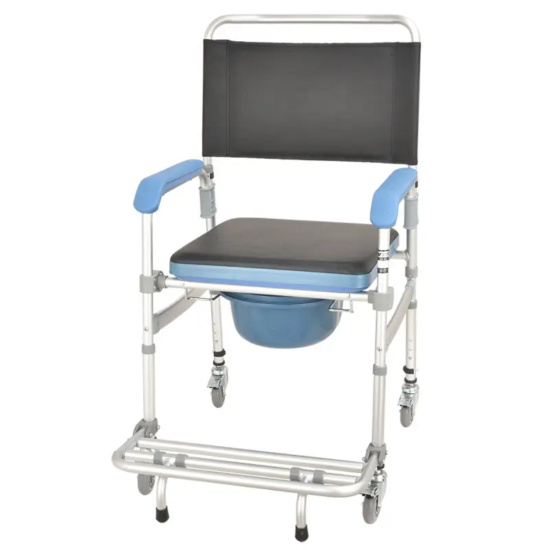 De aluminio altura de transporte ajustable cómoda silla con reposapiés y ruedas para edad y desactivar la gente