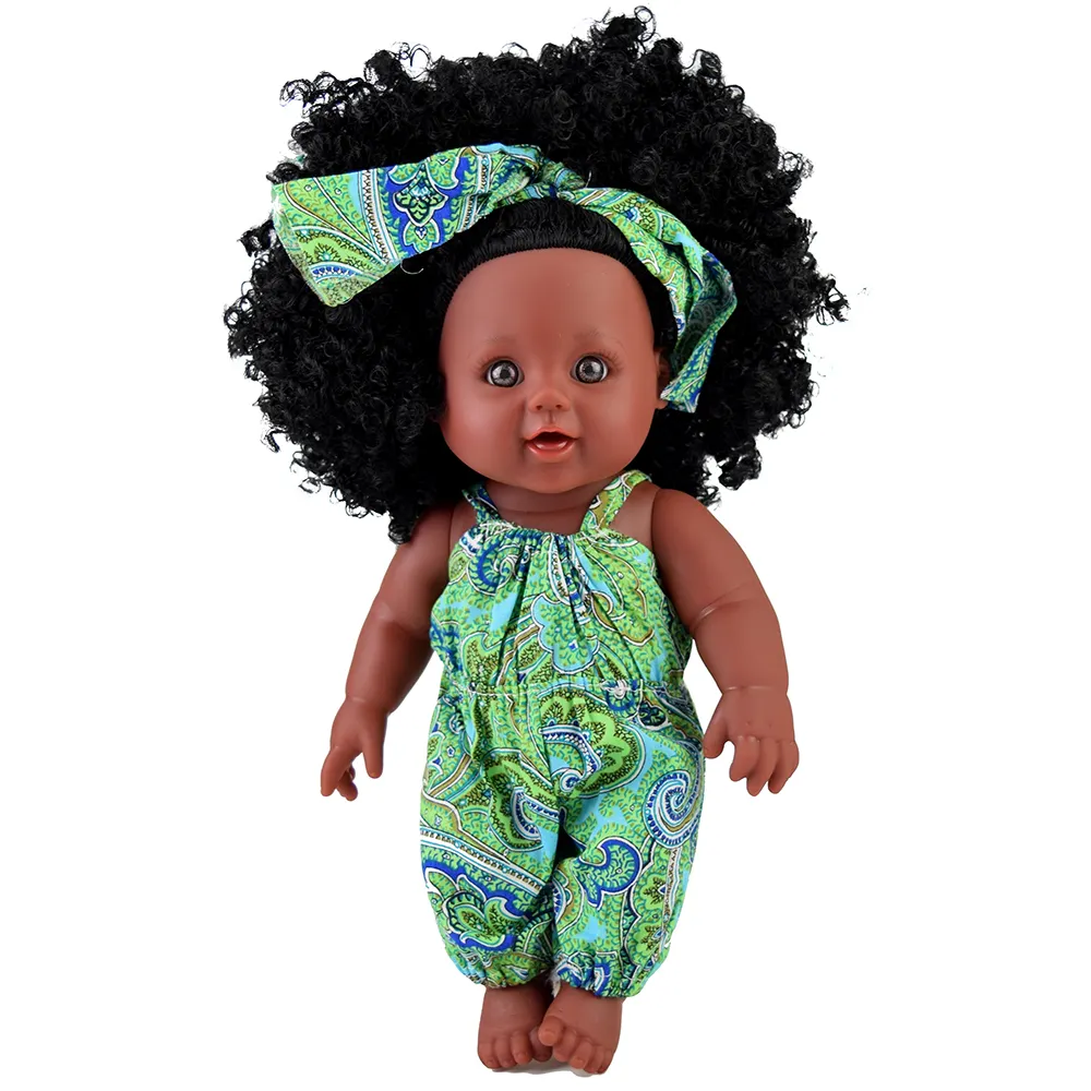 12 inch lifelike vinyl vinyl newborn baby African black cute baby dolls with curly hair