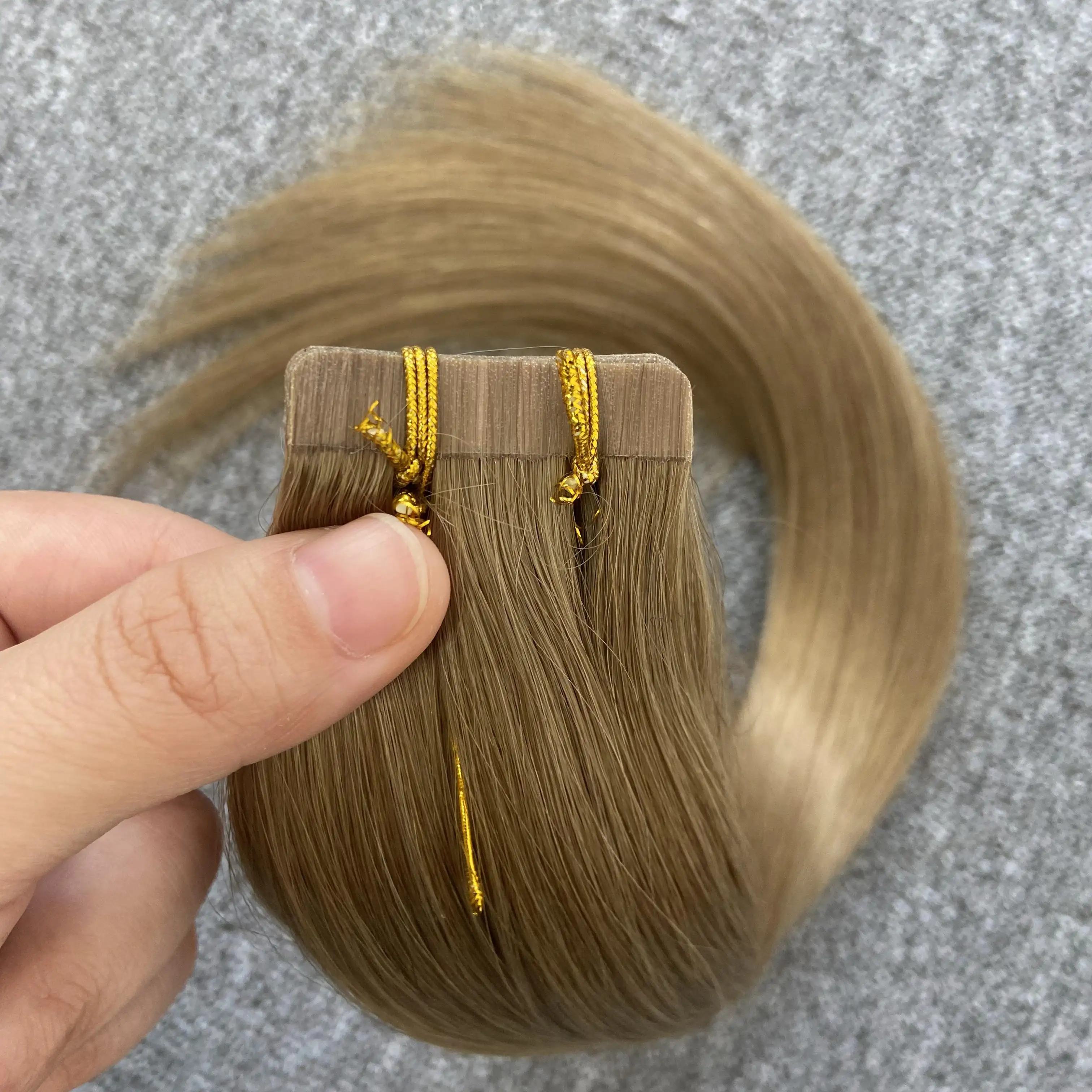 Extensiones de cabello humano con cinta de cutícula completa de cabello crudo 7 # de 14-28 pulgadas, venta al por mayor europea de doble estirado