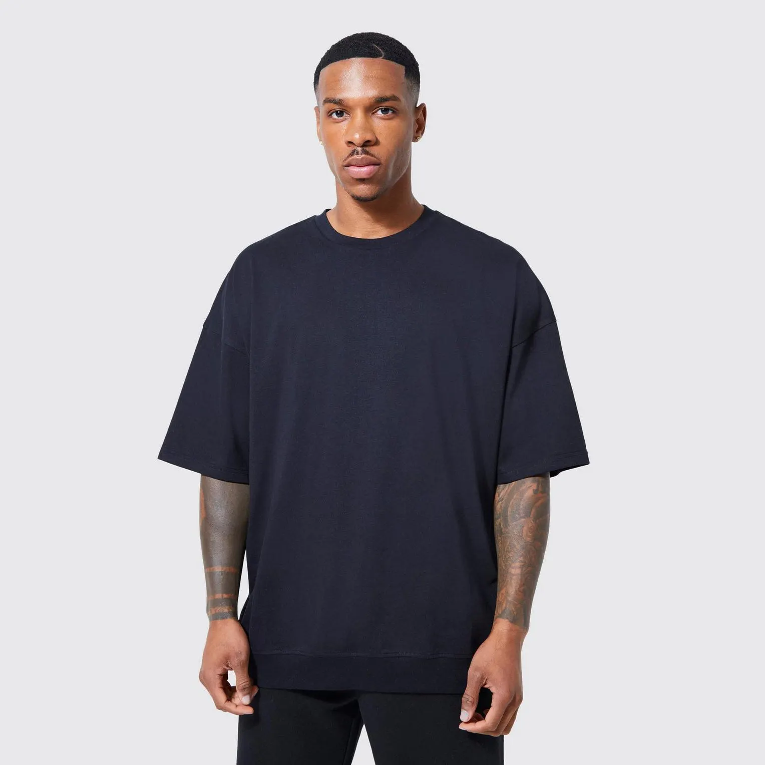 Hochwertige Mode Custom Logo Plain Overs ized Ribbed Hem Bio-Baumwolle T-Shirt Männer T-Shirts