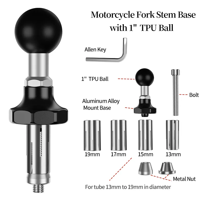 Dudukan batang garpu sepeda motor logam, dasar dengan lubang batang 12mm hingga 25.4mm Diameter RAM pasang B UKURAN 1 inci bola ganda