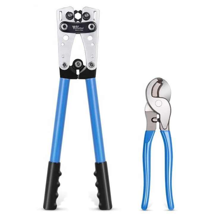 Battery Cable Lug Crimping Tool for 8, 6, 4, 2, 1, 1/0 AWG Heavy Duty Wire Lugs with Wire Shear Cutter
