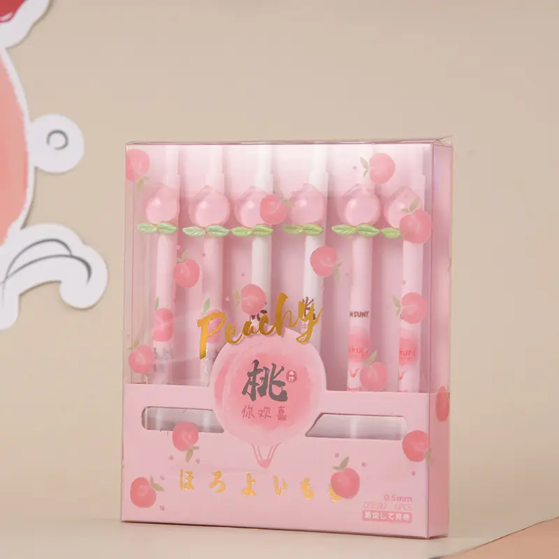 Promotional Stationary 0.5mm Peach Kids Gift Student School Pink Cute Plastic Kawaii Cartoon Gel Pen