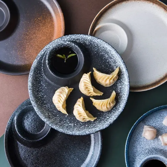 Plato de Sushi de estilo japonés, plato de cerámica esmaltada de 10 pulgadas, redondo, para dumplings, para restaurante