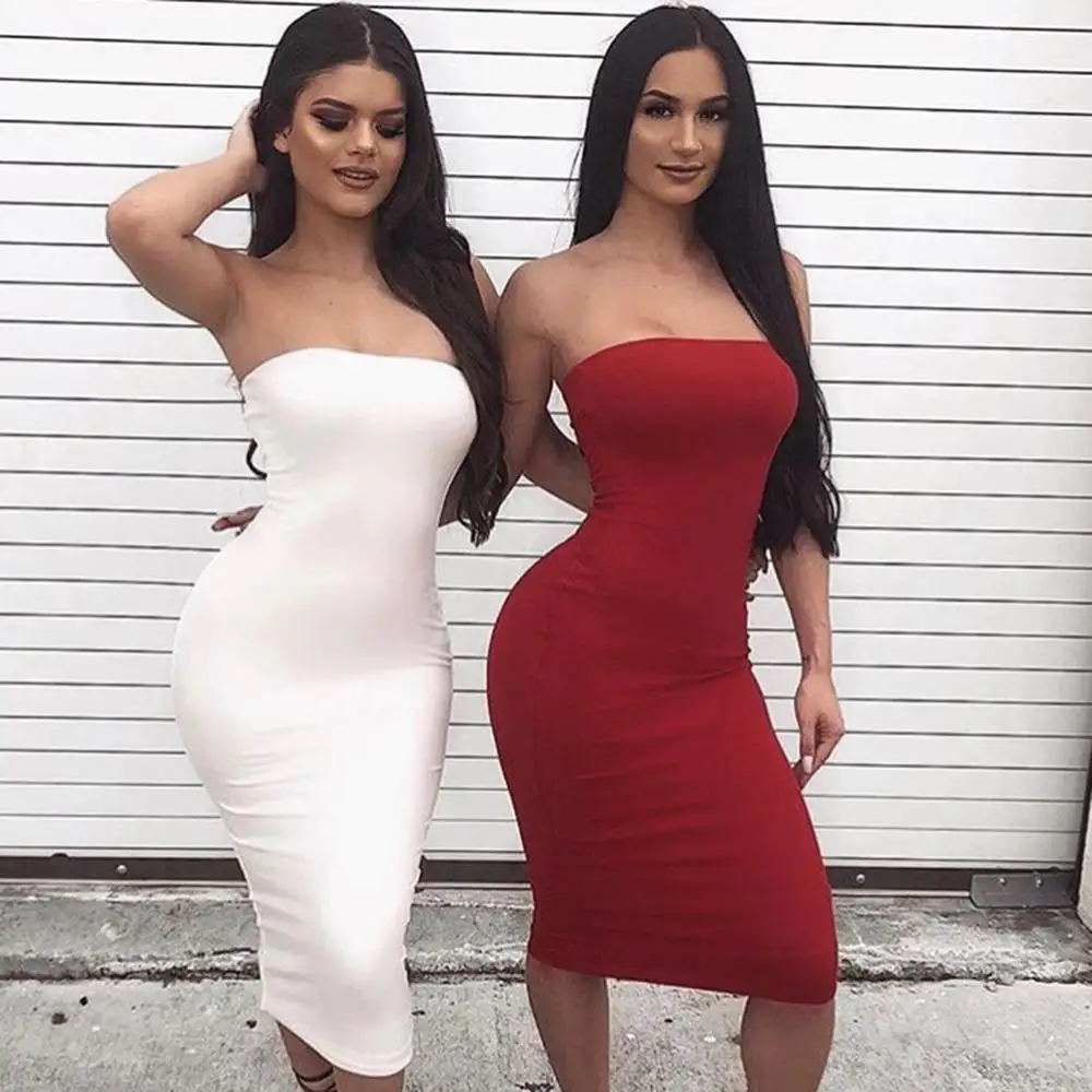 Las mujeres Sexy verano básico elástico sin mangas Bodycon abrigo vestido lápiz Casual