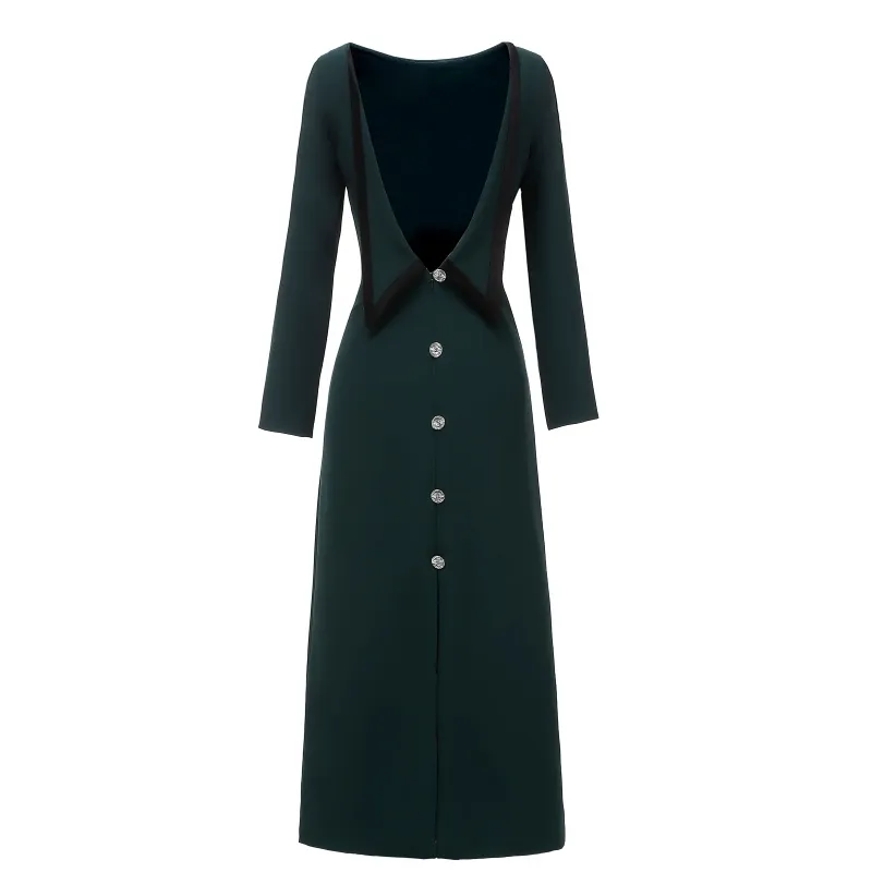 Robe de soirée à dos nu pour femme, tenue de soirée élégante, vert, manches longues, coupe Simple, bon marché, 1025