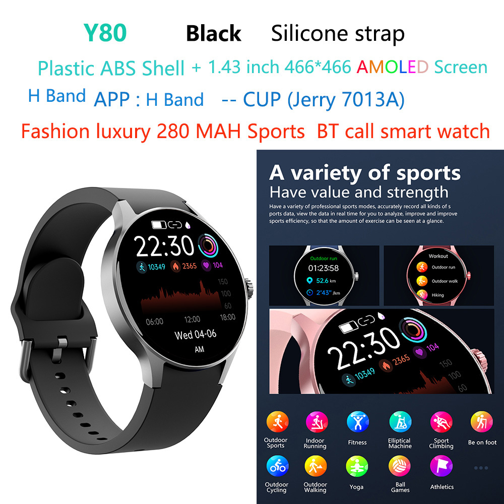 Negro Y80-AMOLED-luxury-smart-watch
