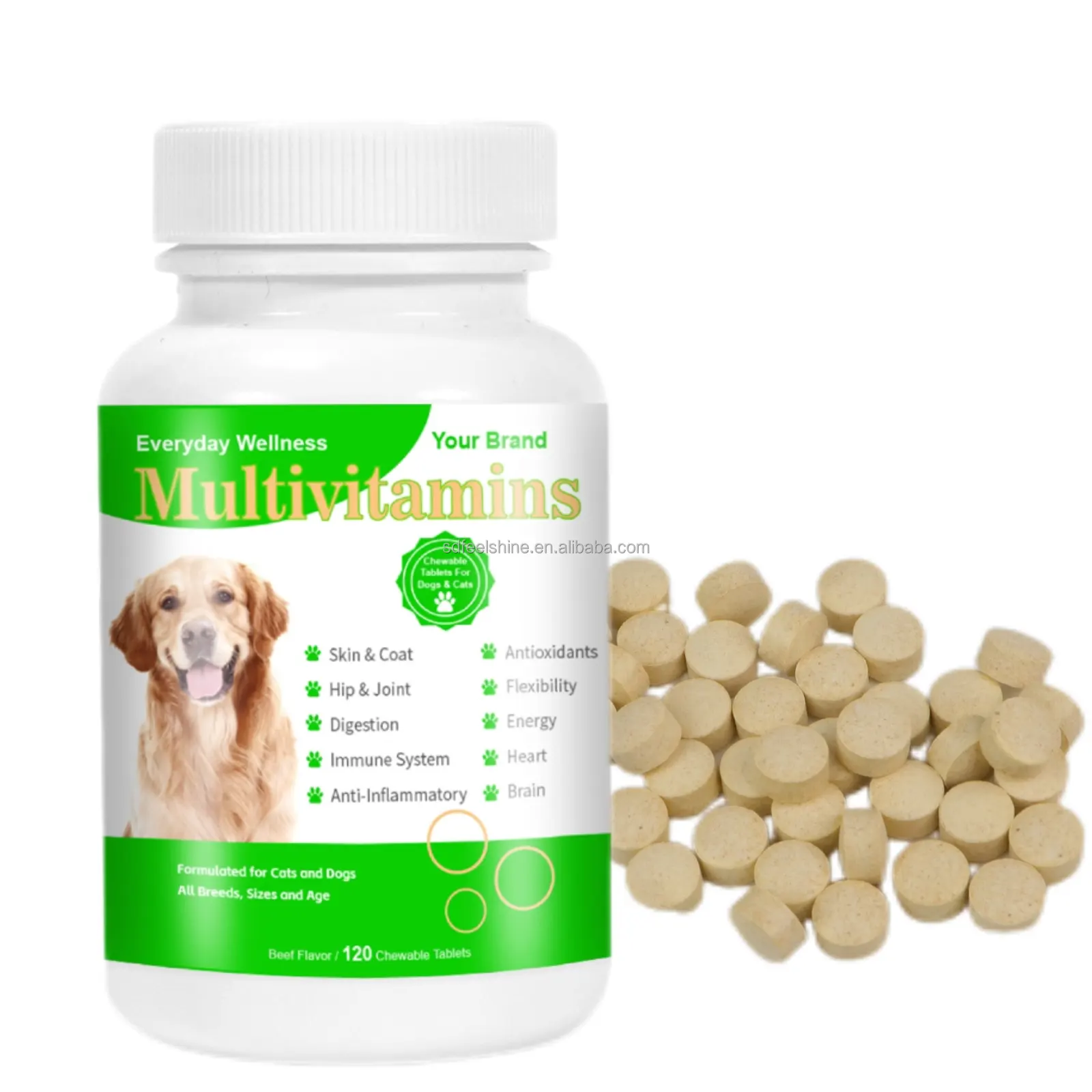 Tableta de multivitaminas D3 personalizada privada, tableta masticable mineral y multivitaminas para perros