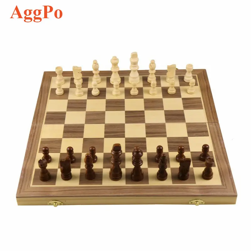 Walnut Chessboard Natural Solid Wood Magnetic Double Queen Chess Kids Adults Classic Game Foldable Board International Chess