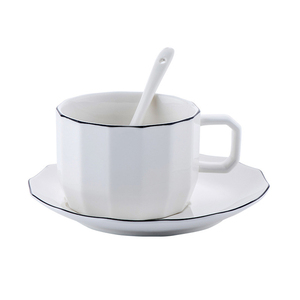 经典欧式咖啡杯茶托茶具简约设计可重复使用定制酒店白色陶瓷咖啡杯套装 - Product Image 5