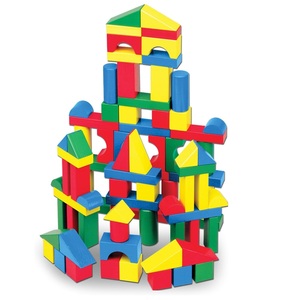 Juego de bloques de construcción de madera 100 bloques en 4 colores y 9 formas - Product Image 1