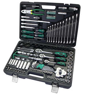 AE-S124ชุดซ็อกเก็ต1/4 "& 1/2" 124ชิ้นชุดเครื่องมือประแจวงล้อพร้อมเครื่องมือซ่อม - Product Image 1