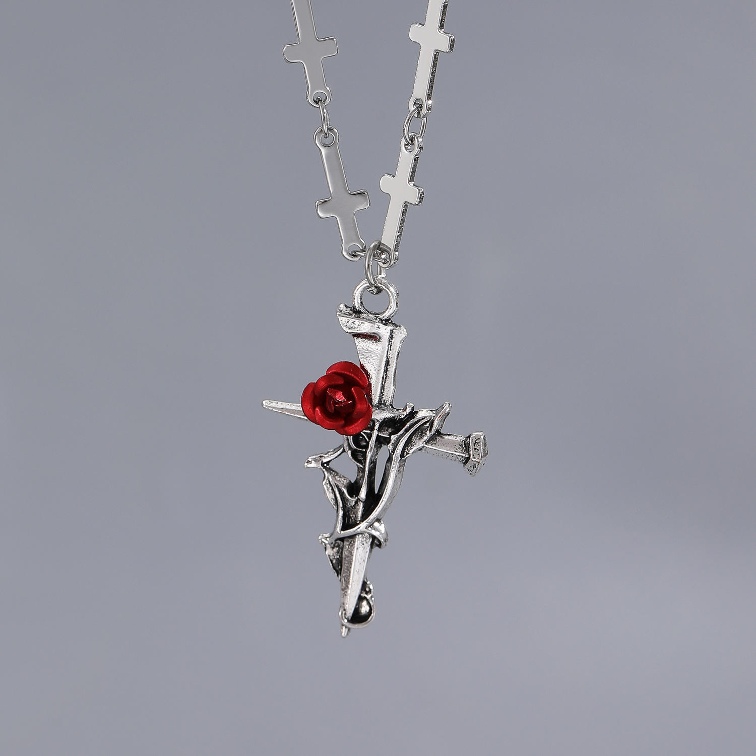 01 Antique silver+Whitek(Cross necklace) DZ-090