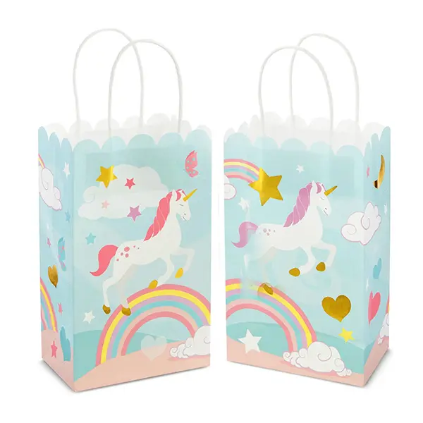 12 pièces compétitif bon prix tunisie enfants bonbons traiter mignon fête d'anniversaire thème cadeau emballage petit kraft licorne sacs en papier