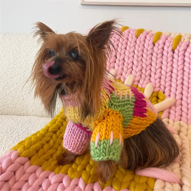 Suéter grueso personalizado para mascotas, suéter de lana merina de hilo grande para perros, hecho a mano