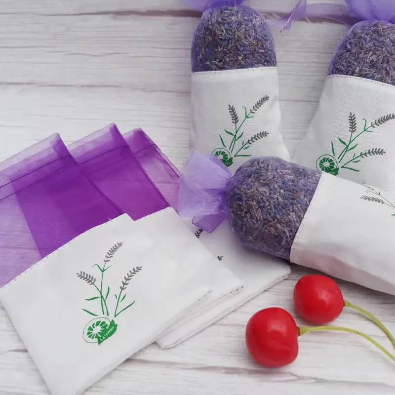 Sachê bordado lavanda sacos de algodão vazios, bolsas de gaze de 7.5*15.5cm com flores de lavanda