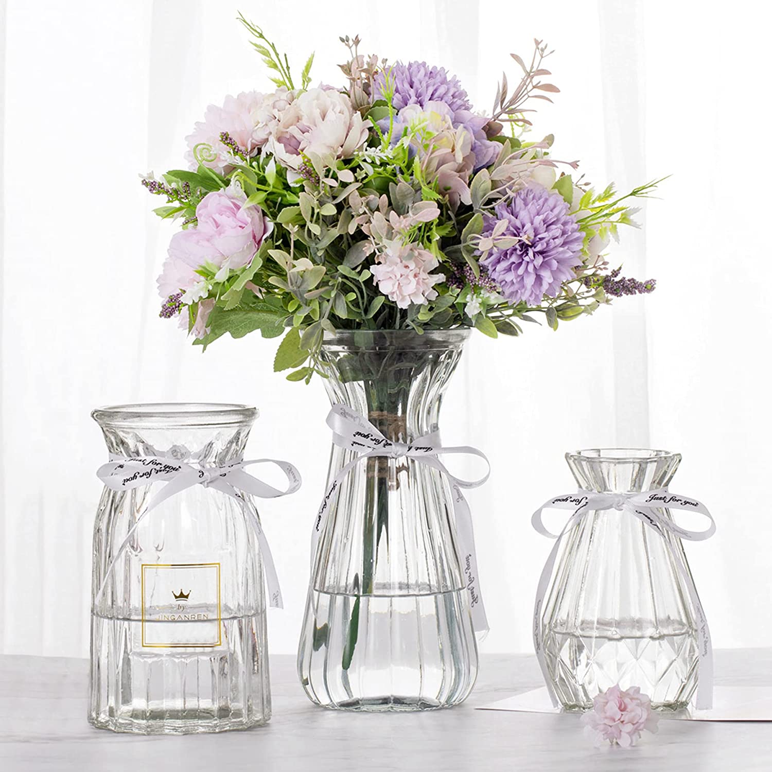 Modern Simple Style Handmade Lead Free Crystal Factory Price Transparent Glass Vases Set of 3 Size for Home Living Room