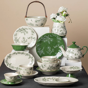 19 mảnh đặt bộ đồ ăn bằng gốm vẽ tay underglaze màu bộ đồ ăn món cơm Bát bán buôn hộ gia đình món ăn mới nhà tấm - Product Image 1