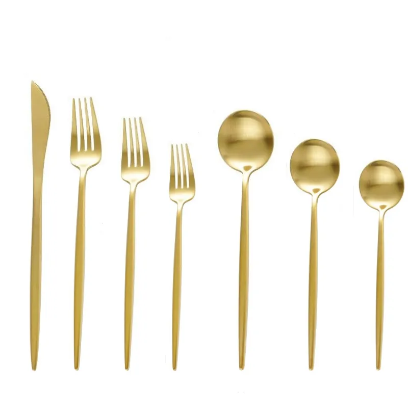 Restoran Cafe pernikahan Hotel sendok garpu 18/10 Stainless Steel Matte Polandia emas Set alat makan