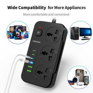 Venta al por mayor de fábrica de alta calidad 3 enchufes universales toma de corriente con 3 puertos USB 3 tipo C salida multiuso para uso en el hogar y la Oficina - Product Image 4