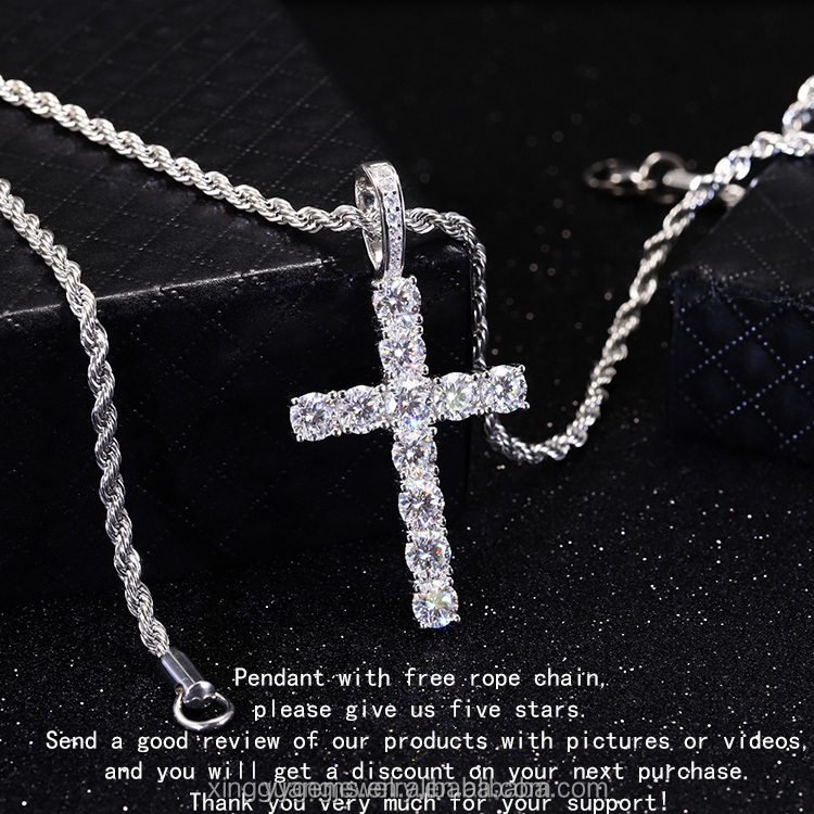 White-4 mm cross pendant with rope chain