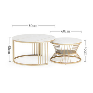 Beige Marble Gold Metal Modern White Marble Top Nordic <strong>Nest</strong> <strong>Table</strong> Living Room <strong>Nest</strong> of Side <strong>End</strong> <strong>Table</strong> Set of 2 Round Coffee <strong>Table</strong> - Product Image 6