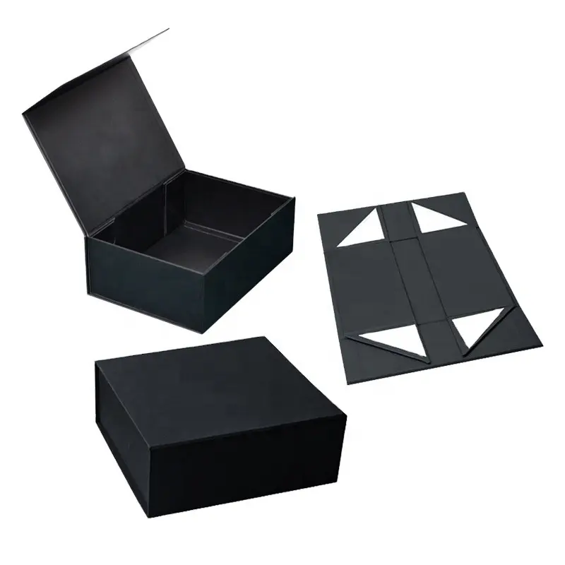 Carton pliable avec logo personnalisé Emballage cadeau de luxe grand bébé noir Boîtes en papier magnétiques avec couvercle pour petites entreprises