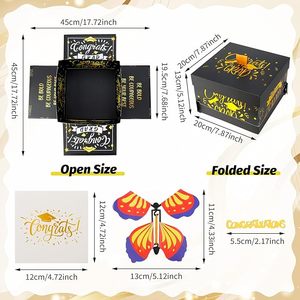 Katlanabilir siyah altın DIY patlayan sürpriz kelebek hediye karton kutu paketi doğum günü baba ve anne günü için - Product Image 3