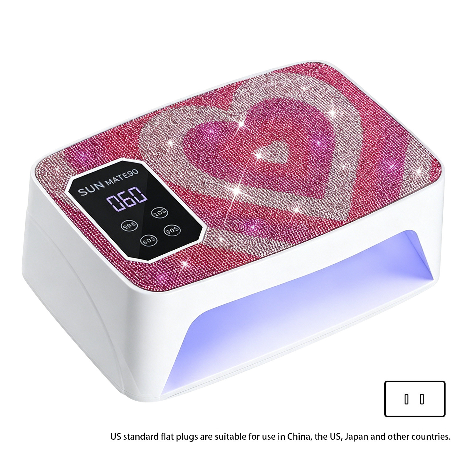 Nail lamp-heart-shaped with diamond embellishments-us standard