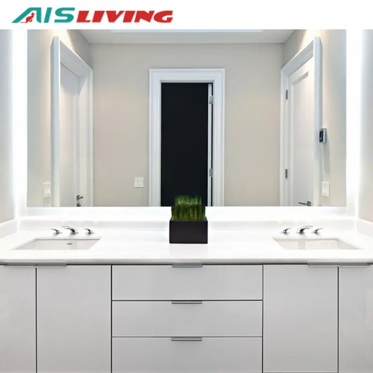 Top Grade Wholesale Wall Mounted White High Glossy painting PVC Ceramic Basin Bathroom Vanity with Mirror