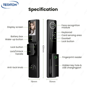 TEDITON Tuya Smart Zwei-Wege-Gegensprechanlage Palm Finger Print Card Digitaler Code Gesichts erkennung Biometrisches Zugangs türschloss - Product Image 2