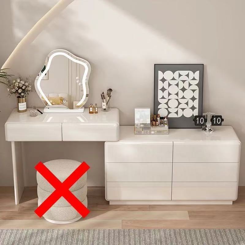 White 76.22cm table/cabinet with mirror, no stool