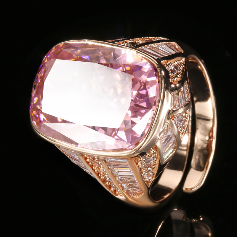 open size Rose gold Ice Flower cut deep pink rhinestone ring