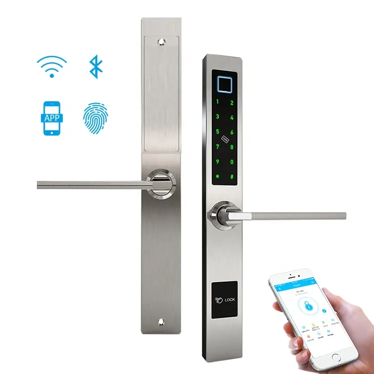 Aplicativo de controle remoto ttlock, wi-fi sem fio, fechadura de porta de vidro de alumínio, impressão digital, fechadura inteligente para porta de vidro