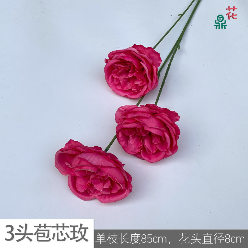 Rosa YB rojo, con forma de bráctea y tres cabezas.