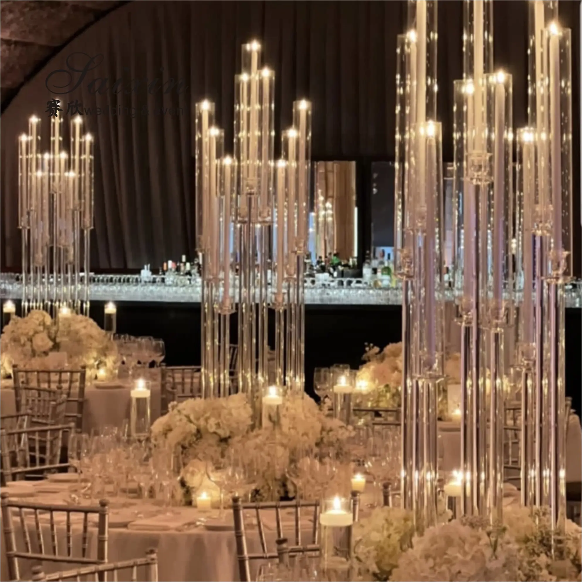 Centro de mesa de candelabro de cristal, decoración para eventos de boda, gran oferta