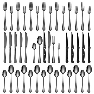 72 <span class=keywords><strong>pcs</strong></span>黑色银器套装，配有牛排刀、厨房餐具不锈钢餐具套装家居服务